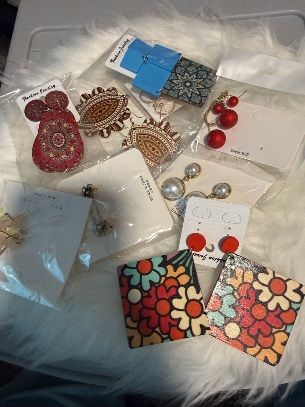 Women’s Red Floral Square Statement Earrings - Unbranded 10/$10